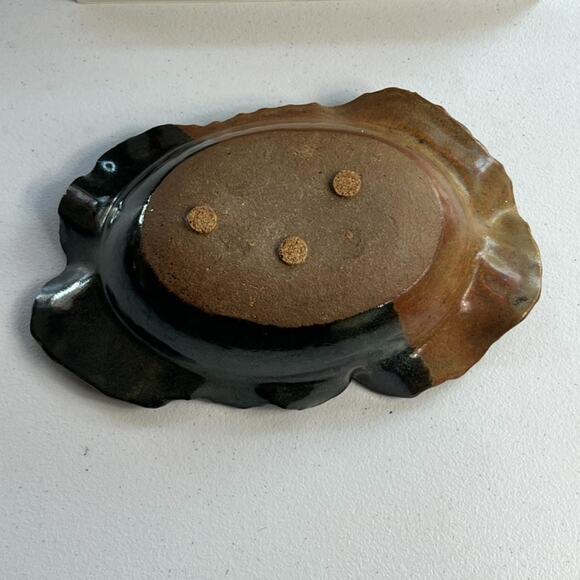 Medium 10" Abstract Art Studio Pottery Bowl Crimped Wavy Rim Brown Earth Tones - Picture 7 of 9